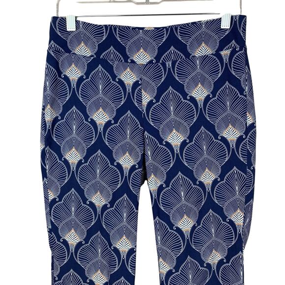 J McLaughlin Kick Flare Pants Pull On Blue White Cropped Women's 6 - Flaw - Picture 2 of 8